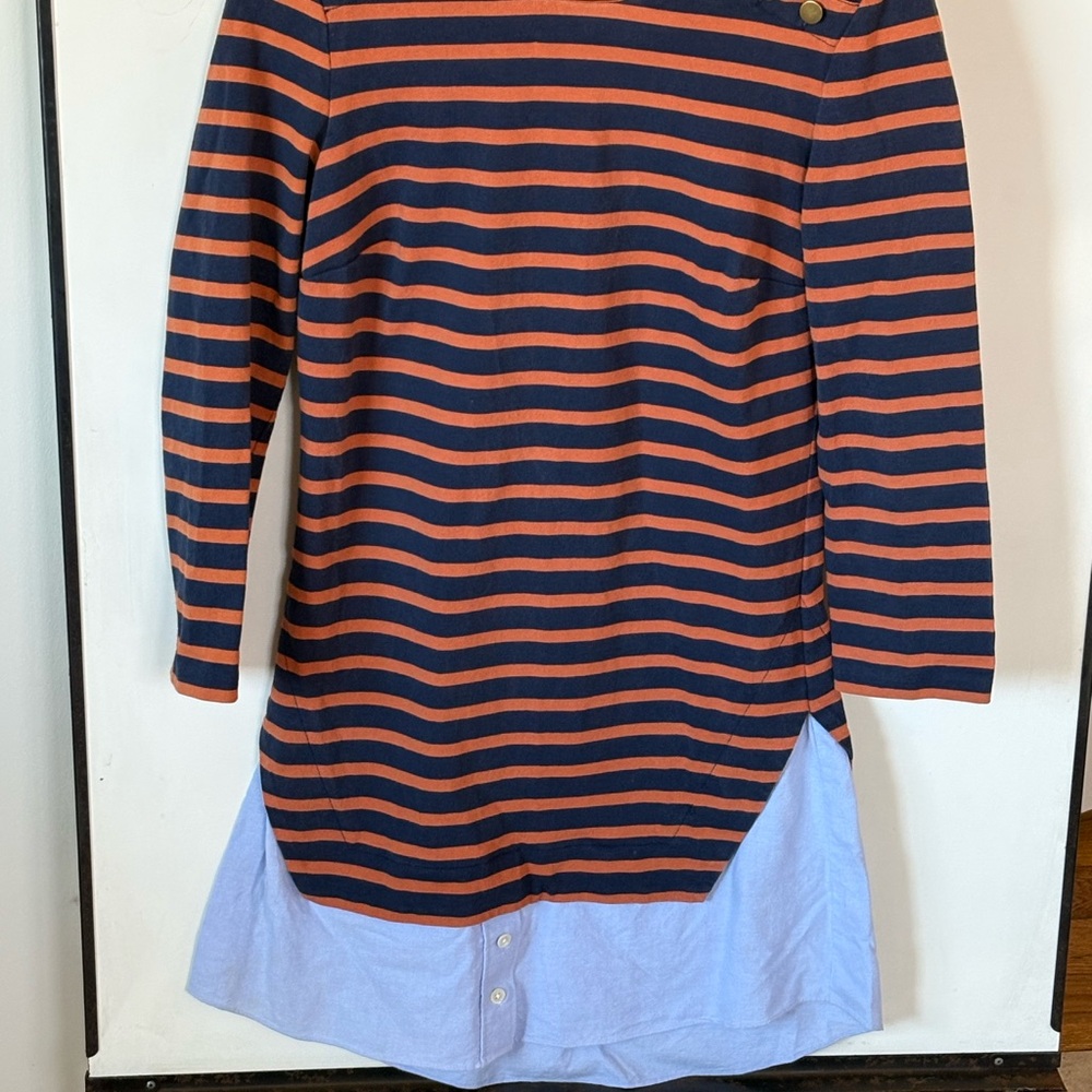 Veronica Beard Navy and Orange Striped Charter Combo Shirt Dress Size S - Picture 4 of 9
